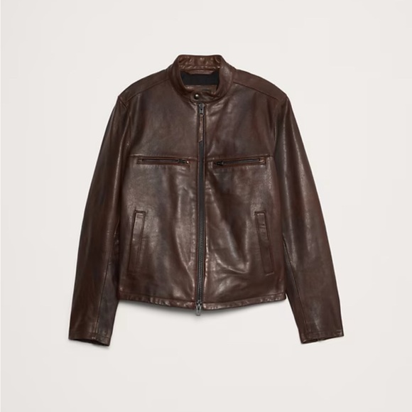 NWT Banana Republic Moto Espresso LEATHER BIKER JACKET - Picture 7 of 9